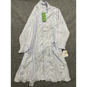 EILEEN WEST BLUE White STRIPE RUFFLED Lightweight SHORT WRAP ROBE Womens SM